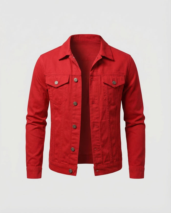 Men's Button-Front Trucker Jacket with Chest Pockets
