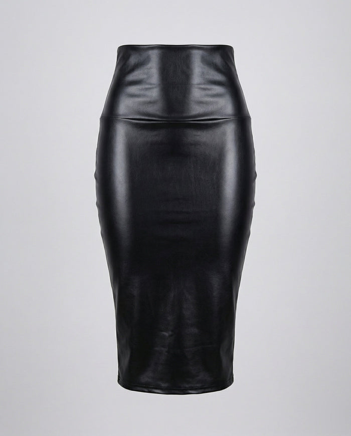 Damen figurbetonter High-Waist-Formrock aus Lackleder