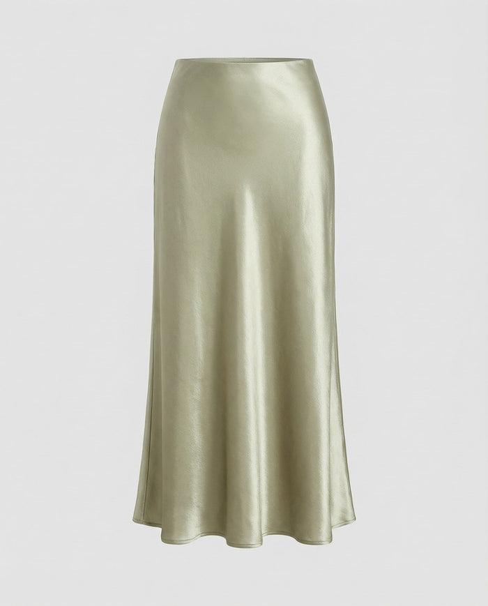 Women's Satin Slip Skirt with Bias-Cut Flared Hem