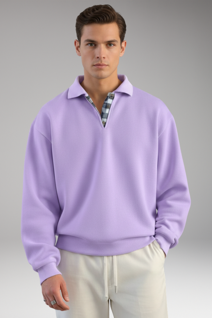 Men's Sweater with V-Neck and Long Sleeves