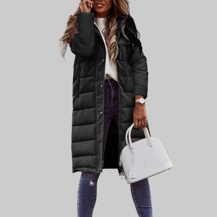 Women's Quilted Long Puffer Coat with Hood for Winter