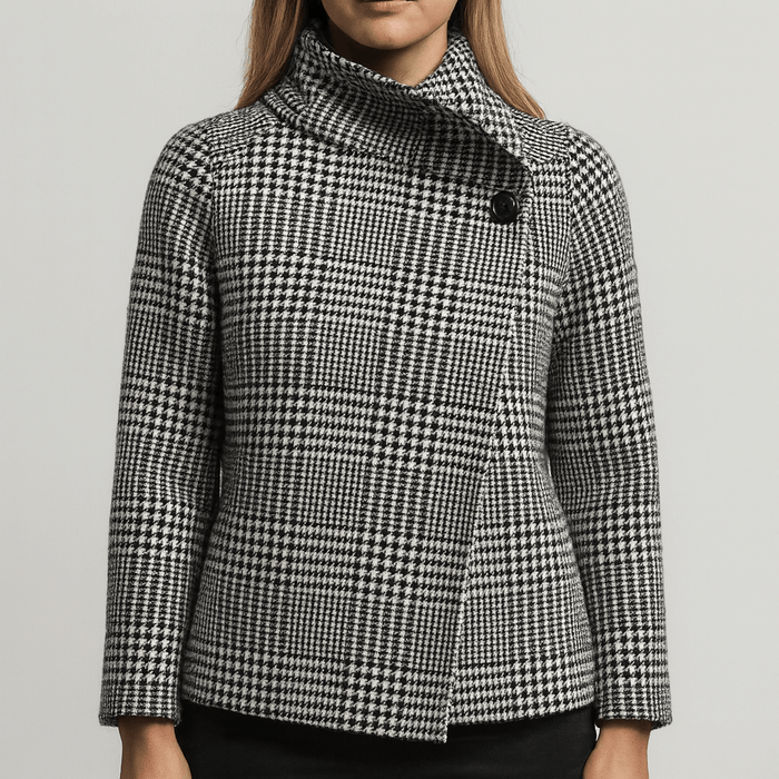 Women's Oversized Wool Blend Jacket Houndstooth Pattern
