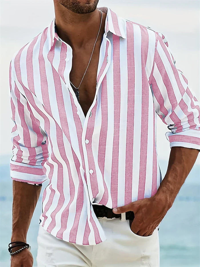 Men's Striped Button-Down Shirt with Classic Collar