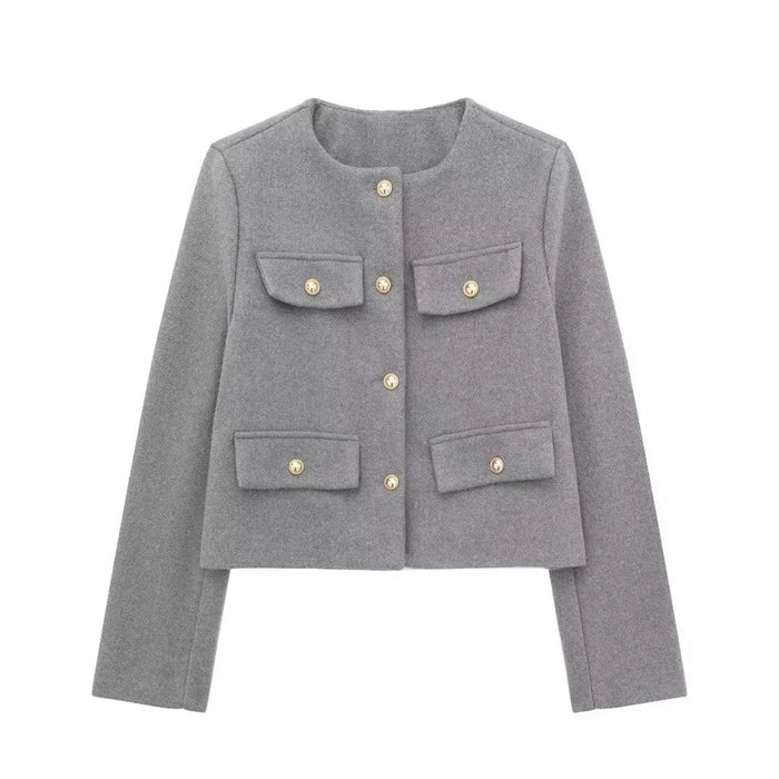 Women's Cropped Wool Jacket with Button Front