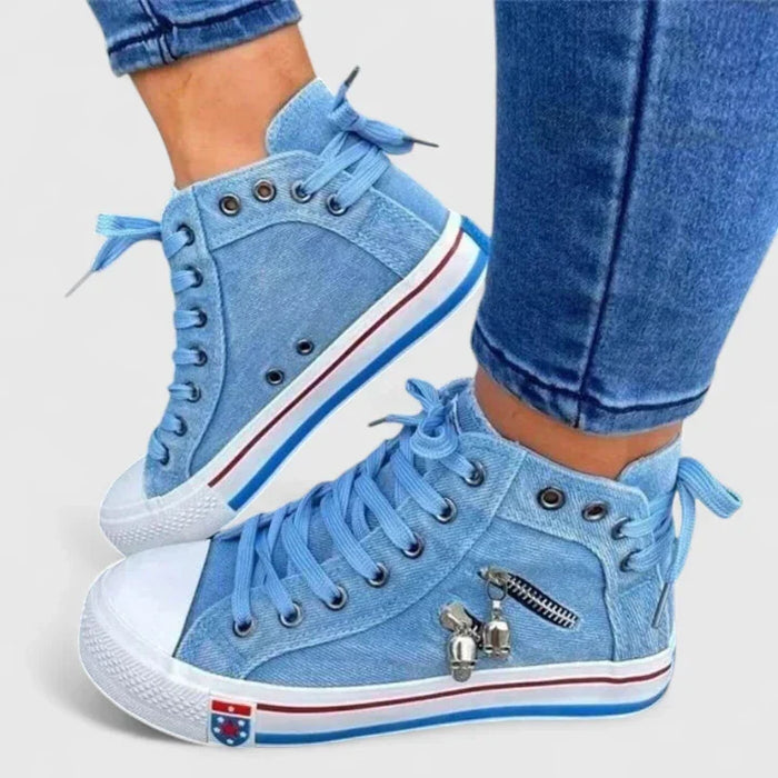 Women's High-Top Lace-Up Sneakers with Side Zipper