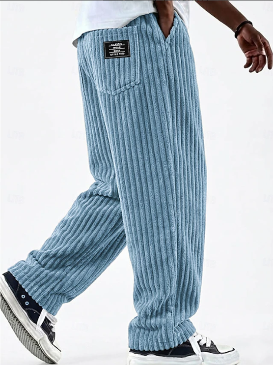 Men's Corduroy Pants Wide Leg Relaxed Fit Patch Pocket