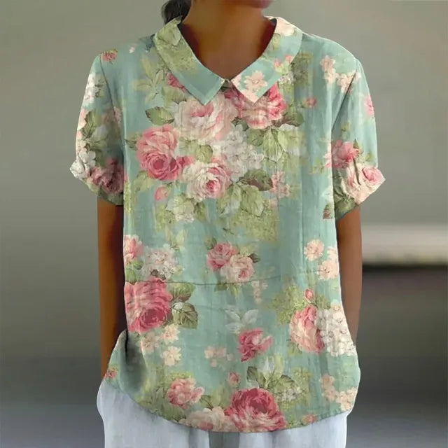 Women's Blouse with Floral Print and Collared Neck