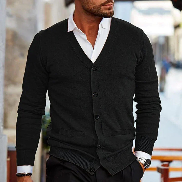 Men's Button-Front Cardigan with Ribbed Trim