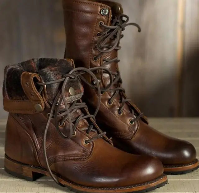Drune | Leder-Winterstiefel - Gefütterte Schnürboots mit Warmfutter & Rutschfester Sohle