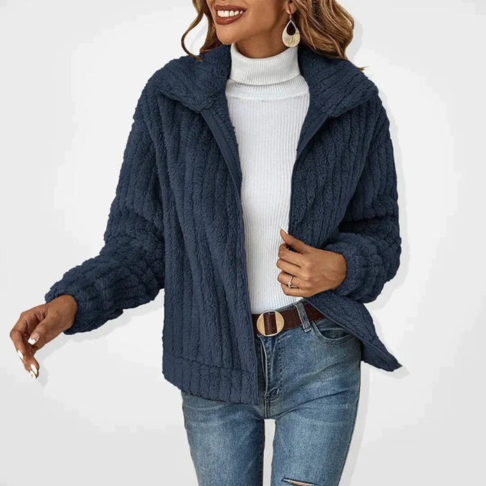Women's Hooded Fleece Jacket with Zip Front and Pockets