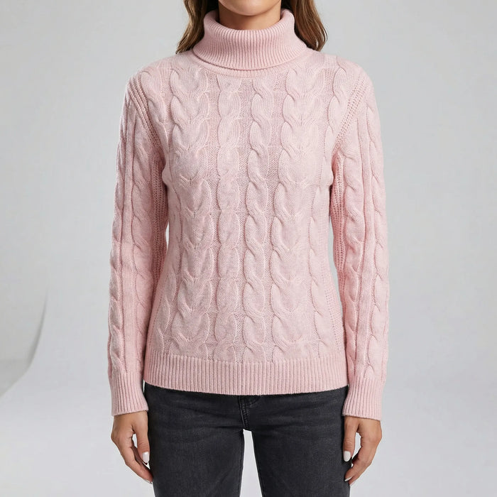 Women's Cable Knit Turtleneck Sweater Fitted Long Sleeve