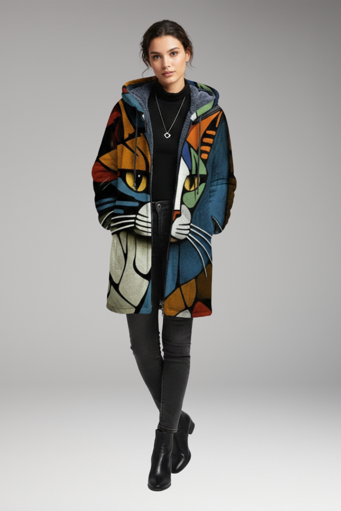 Unisex Hooded Cardigan with Zipper and Printed Surface