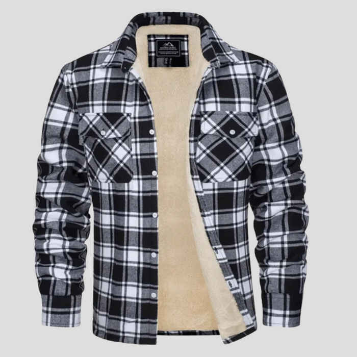 Men's Plaid Fleece-Lined Shirt Jacket with Hood
