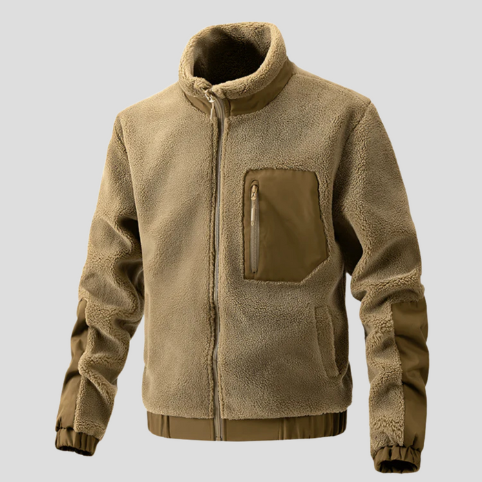 Men's Fleece Jacket Stand Collar Full Zip with Chest Pocket