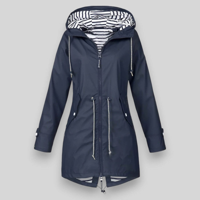 Women's Hooded Rain Jacket with Striped Lining