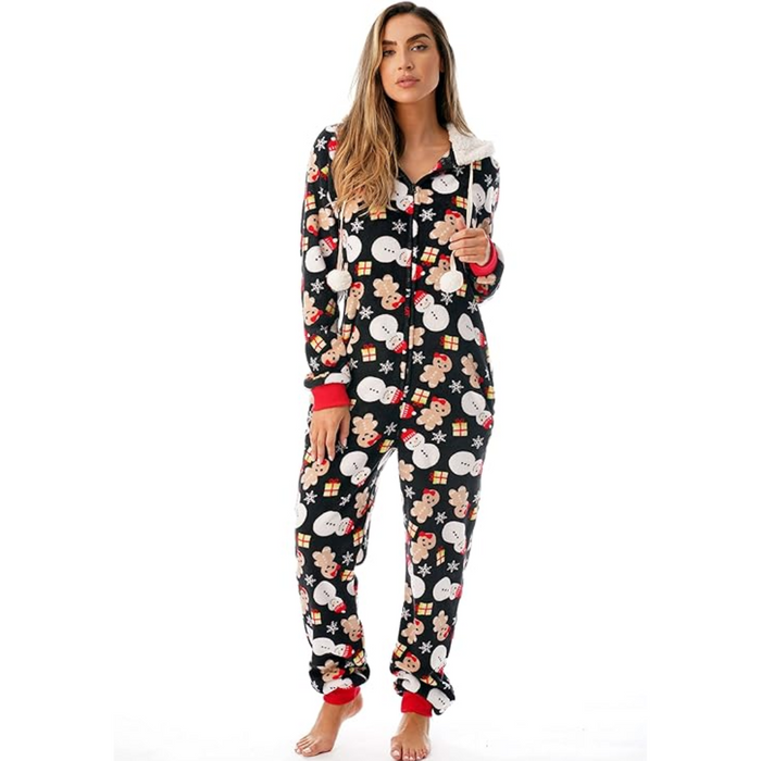 Women's Christmas Onesie Hooded Full-Zip Jumpsuit