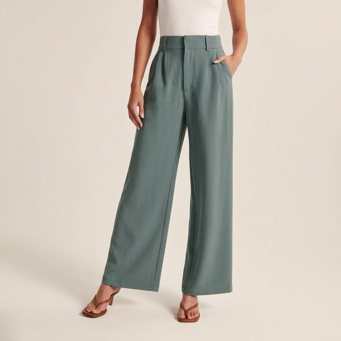 Women's High-Waist Wide Leg Trousers with Front Pleats