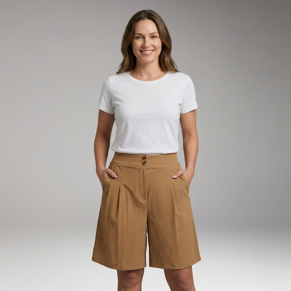 Women's Shorts with Elastic Waist and Side Pockets