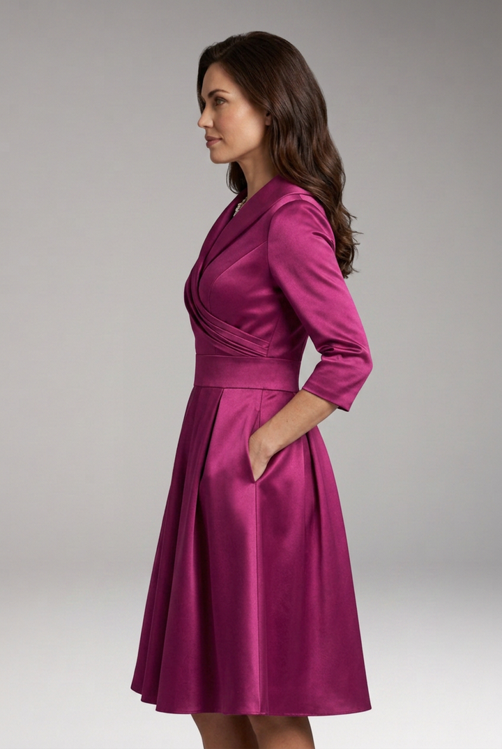 Women's Midi Dress with V-Neck and Flared Skirt