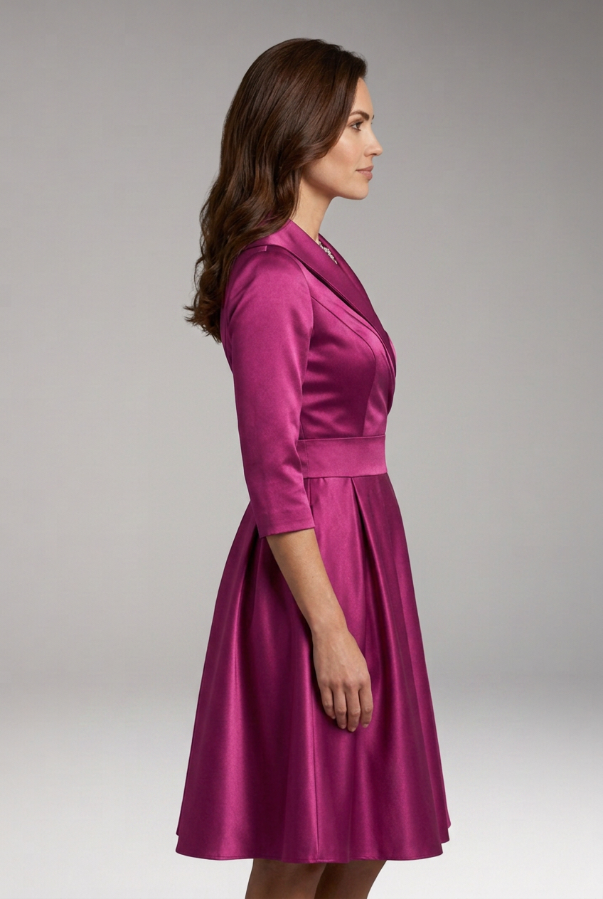 Women's Midi Dress with V-Neck and Flared Skirt