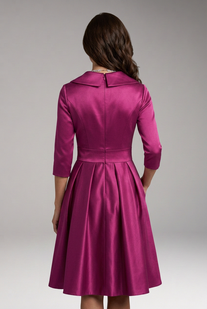 Women's Midi Dress with V-Neck and Flared Skirt