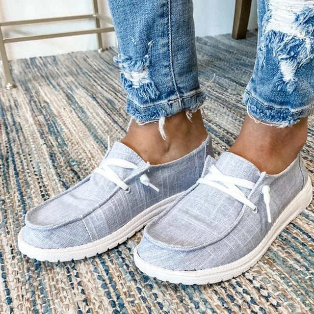 Women's Canvas Slip-On Sneakers with Lace-Up Detail