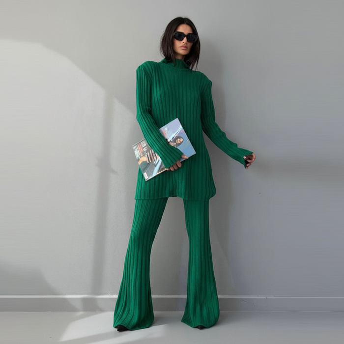 Women's Ribbed Turtleneck Sweater and Pants Set Loungewear