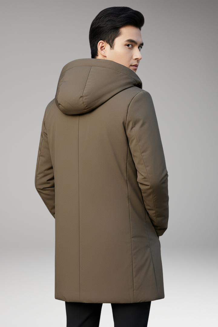 Men's Winter Parka with Hood and Zipper Closure