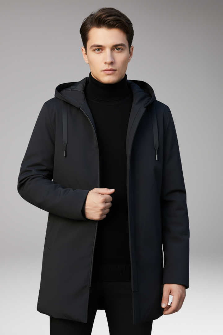 Men's Winter Parka with Hood and Zipper Closure