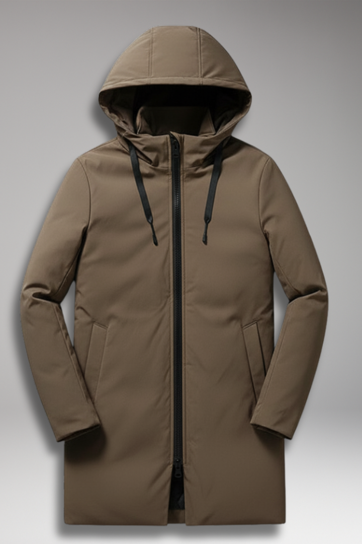 Men's Winter Parka with Hood and Zipper Closure