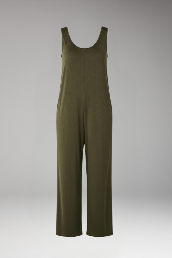 Women Sleeveless Jumpsuit with Round Neck and Wide Legs