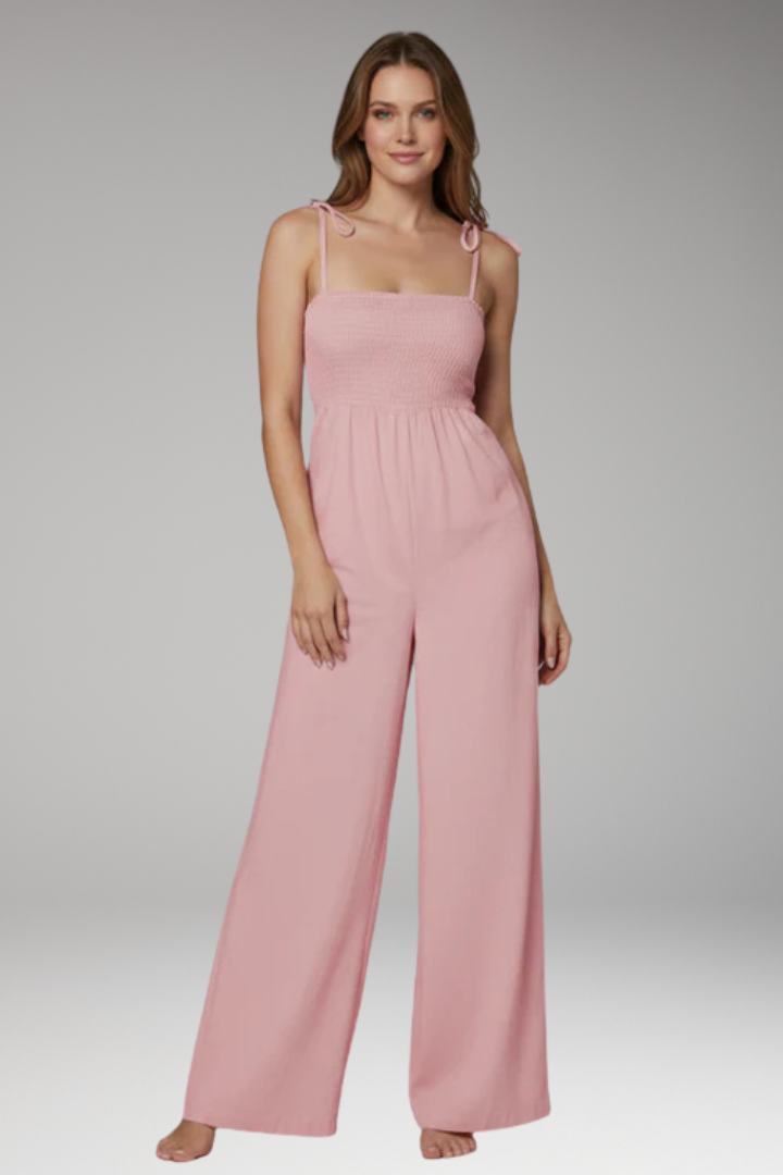 Women Strap Jumpsuit with Smocked Top and Wide Legs