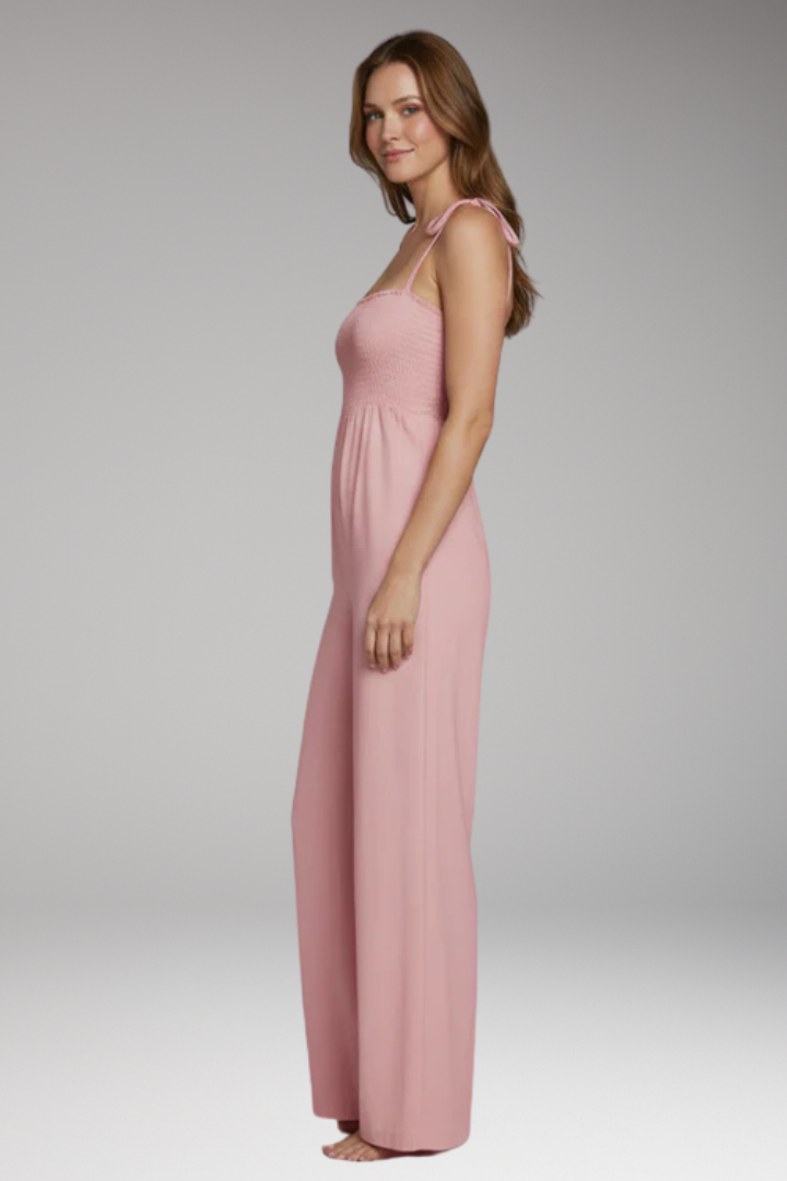 Women Strap Jumpsuit with Smocked Top and Wide Legs