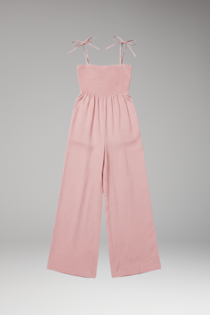 Women Strap Jumpsuit with Smocked Top and Wide Legs