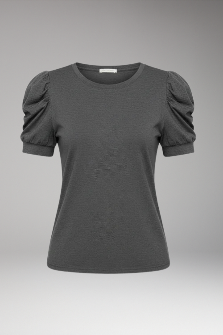 Women T-Shirt with Round Neck and Puff Sleeves