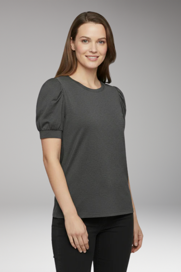 Women T-Shirt with Round Neck and Puff Sleeves