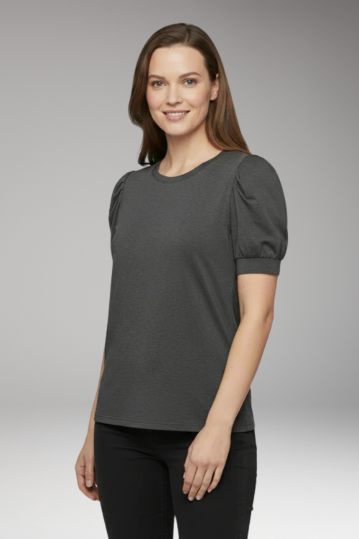 Women T-Shirt with Round Neck and Puff Sleeves