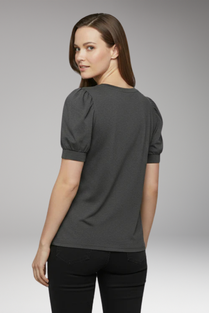 Women T-Shirt with Round Neck and Puff Sleeves