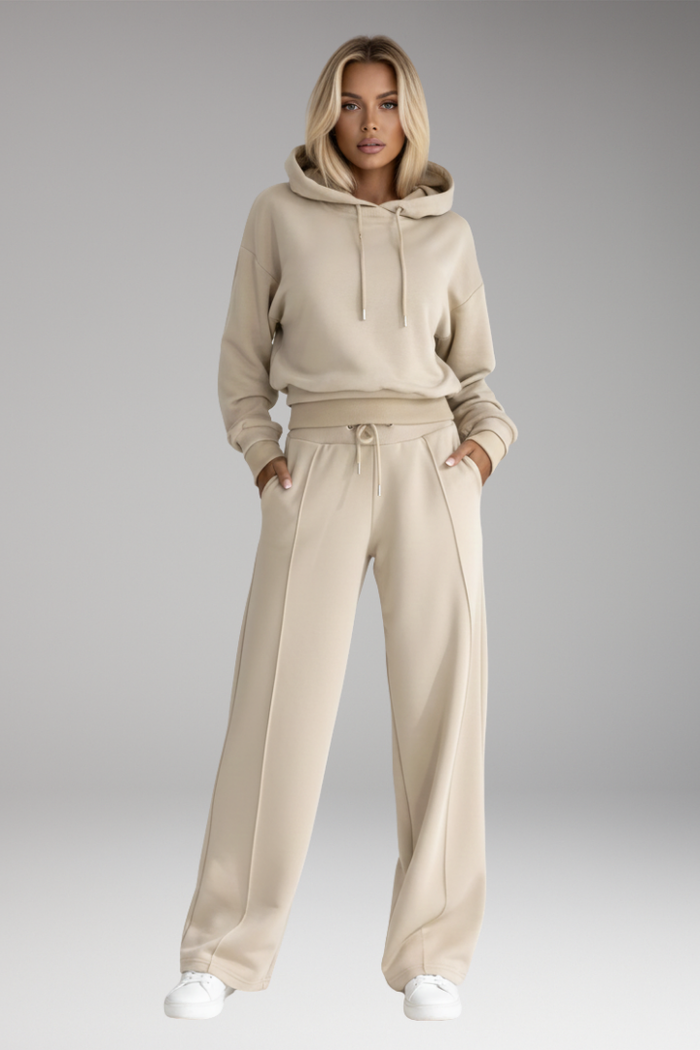 Women's Tracksuit Set with Hooded Top and Wide-Leg Trousers