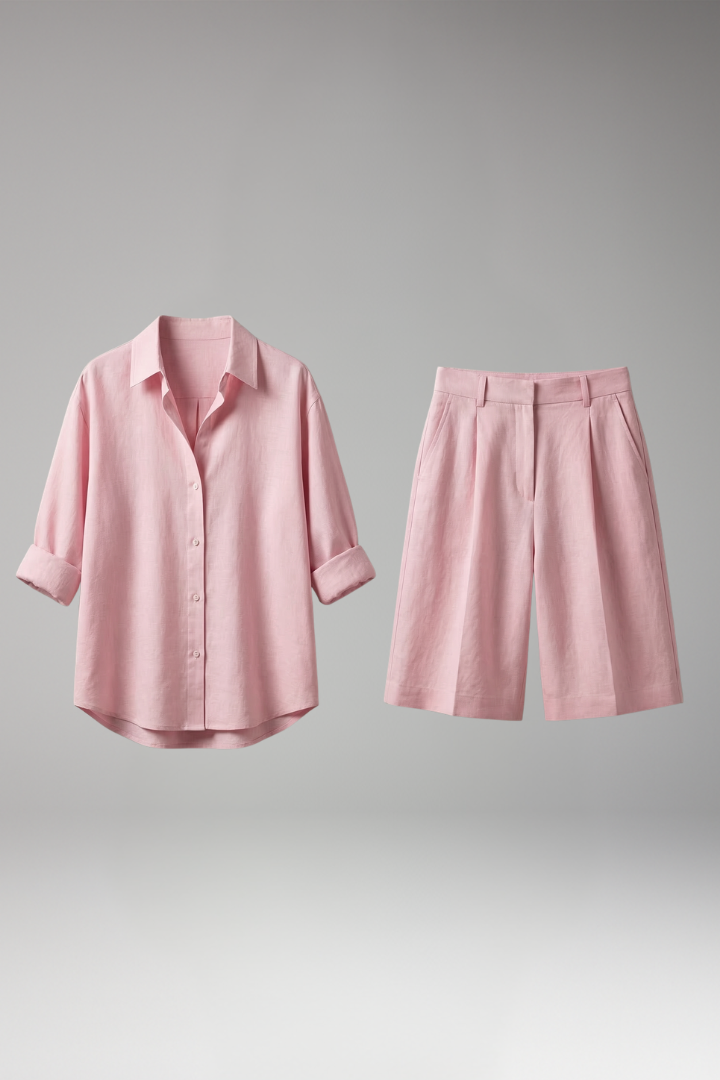 Women's 2-Piece Set with Button-Front Shirt for Summer
