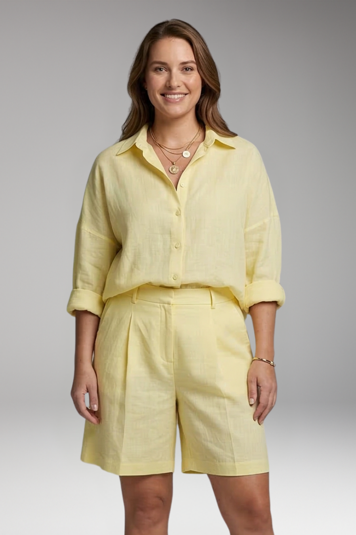 Women's 2-Piece Set with Button-Front Shirt for Summer