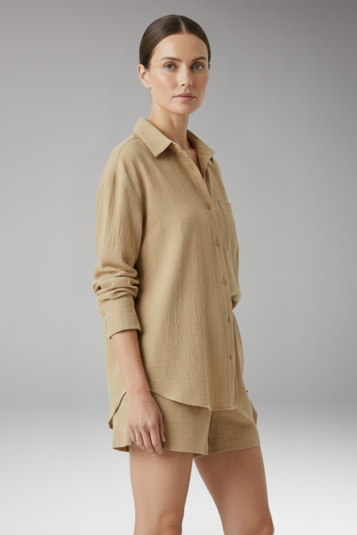 Women's 2-Piece Set with Button Front Shirt for Everyday Wear