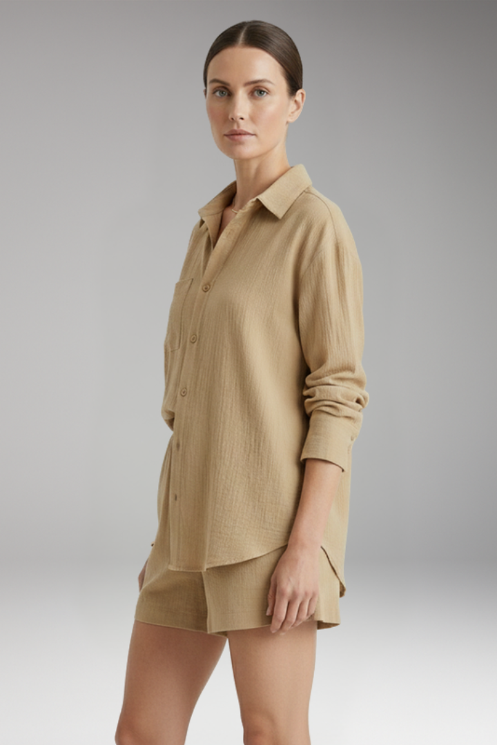 Women's 2-Piece Set with Button Front Shirt for Everyday Wear
