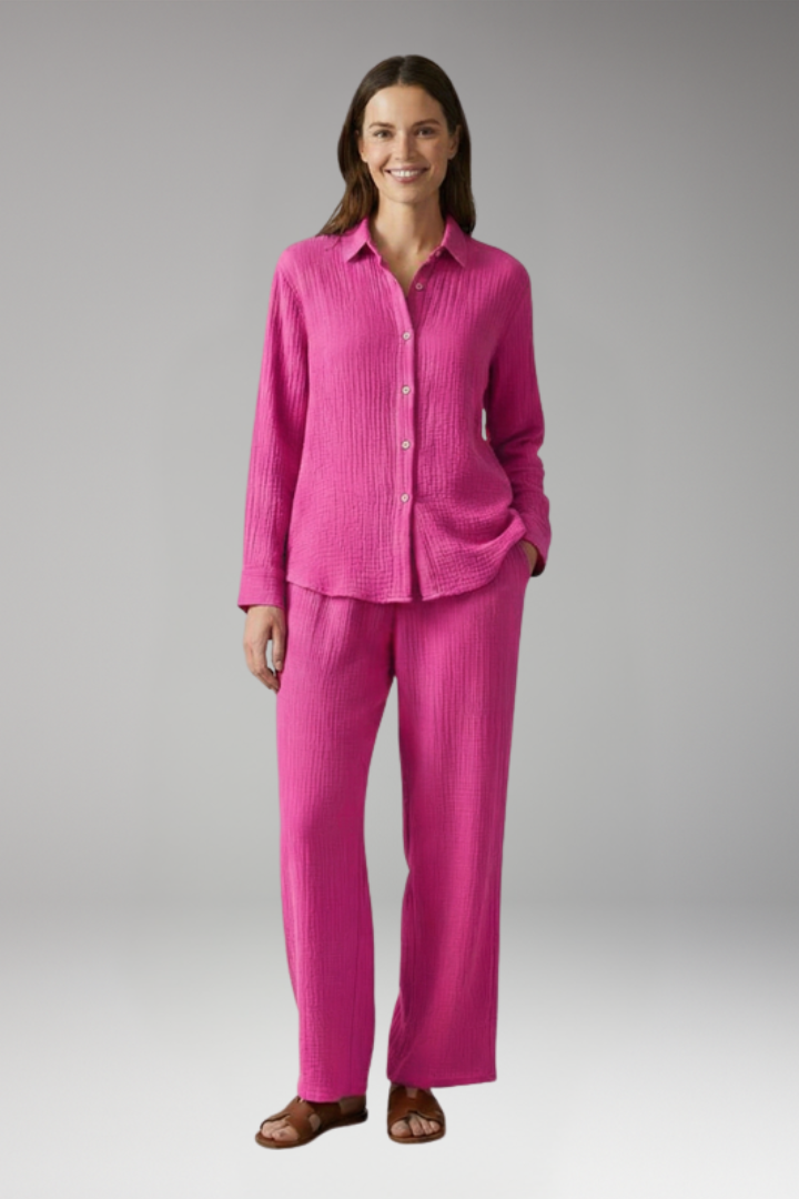 Women's 2-Piece Set with Button Front for All-Season Wear