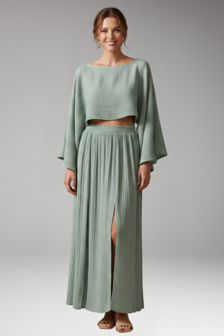 Women's 2-Piece Set with Side Slit for All-Season Wear