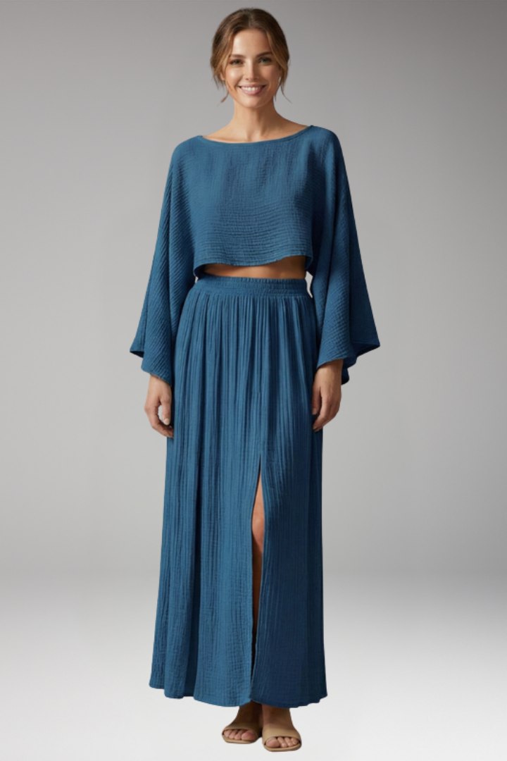 Women's 2-Piece Set with Side Slit for All-Season Wear