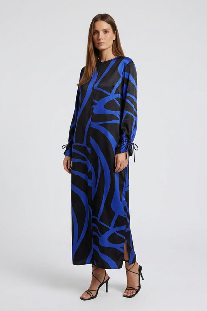Women's Abstract Print Maxi Dress | Long-Sleeve Flowing Silhouette