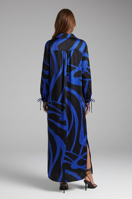 Women's Abstract Print Maxi Dress | Long-Sleeve Flowing Silhouette