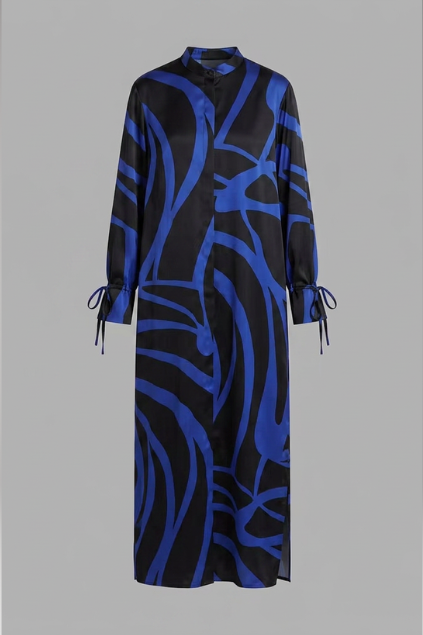 Women's Abstract Print Maxi Dress | Long-Sleeve Flowing Silhouette