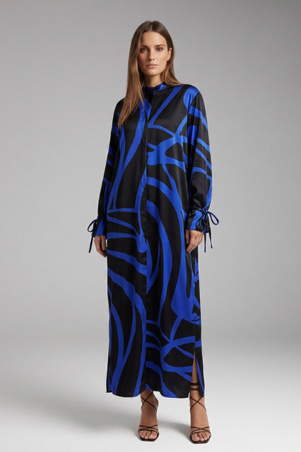 Women's Abstract Print Maxi Dress | Long-Sleeve Flowing Silhouette